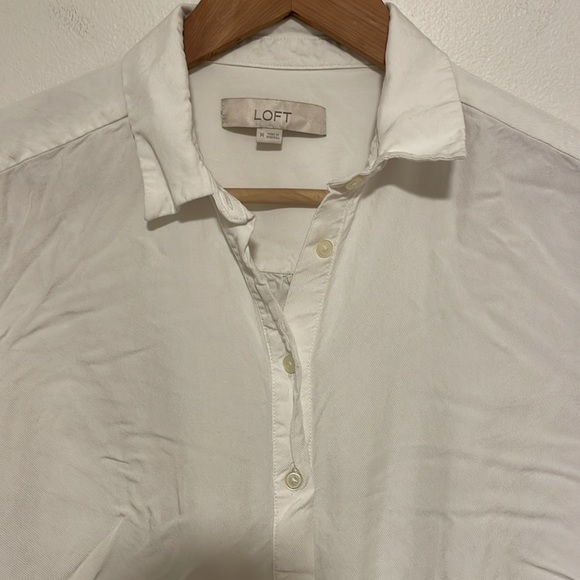 LOFT Size Medium White Button Up Blouse - Picture 2 of 5